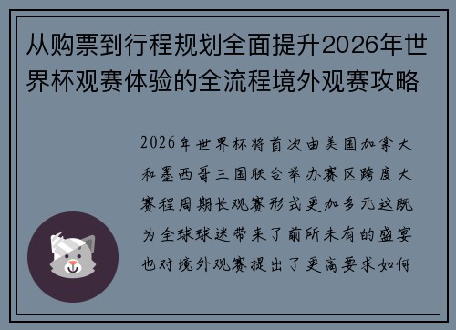 从购票到行程规划全面提升2026年世界杯观赛体验的全流程境外观赛攻略